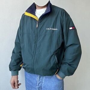 Vintage Tommy Hilfiger Windbreaker Jacket -  Medium -  Green Yellow Blue Fleece